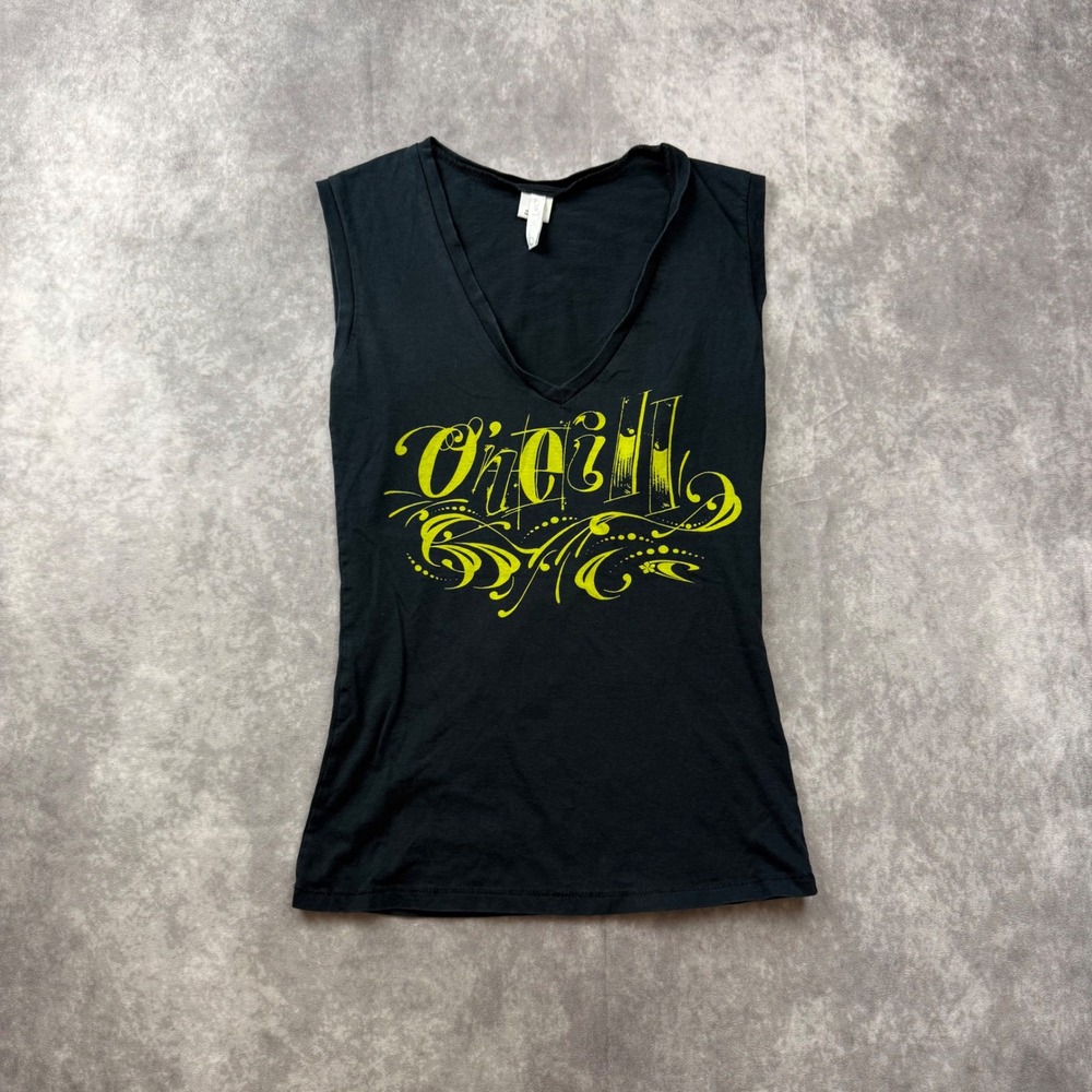 ONeill Womens Black V Neck Graphic Muscle Tank Top Sleeveless Cotton Small
